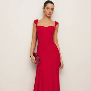 Reformation Cherry Red Bryson Midi Dress